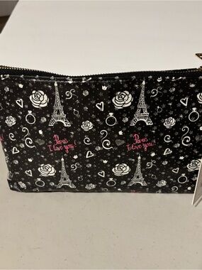 Paris Print Black Cosmetic Zip Pouch - blush crush. New